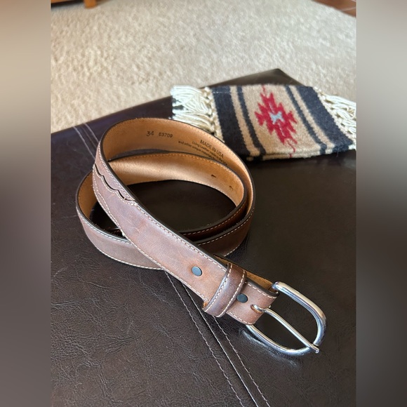 OVERLAND Silver Creek Classics Brown Leather Western Belt 34 - Picture 7 of 9